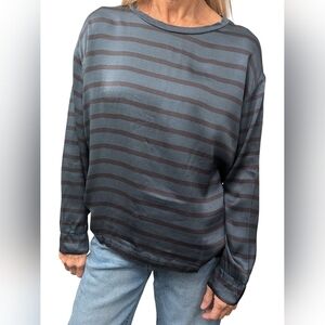 Majestic Filatures Linen Silk Blend Striped Long Sleeve Top Size 3
